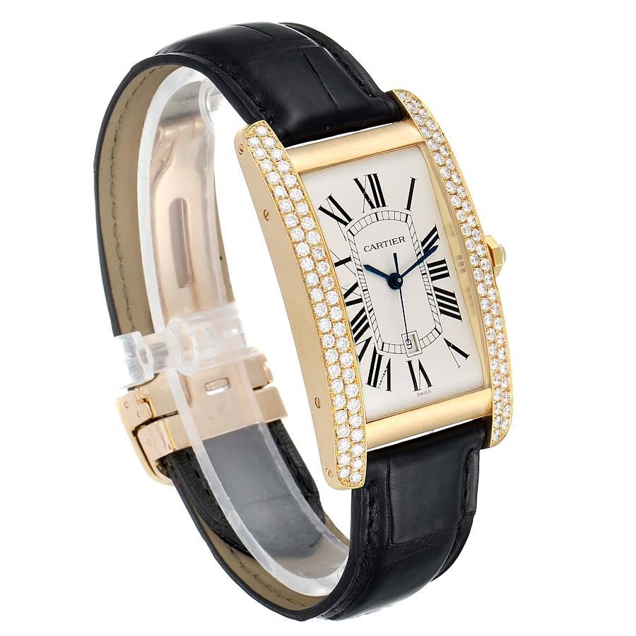 Cartier Tank Americaine Yellow Gold Diamond Men's Watch WB702051 Box Papers In Excellent Condition For Sale In Atlanta, GA