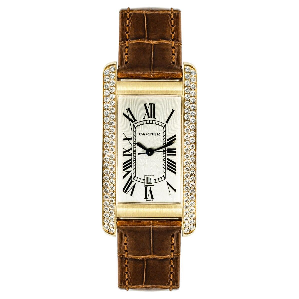 Cartier Tank Americaine Yellow Gold Diamond Set 2483 For Sale