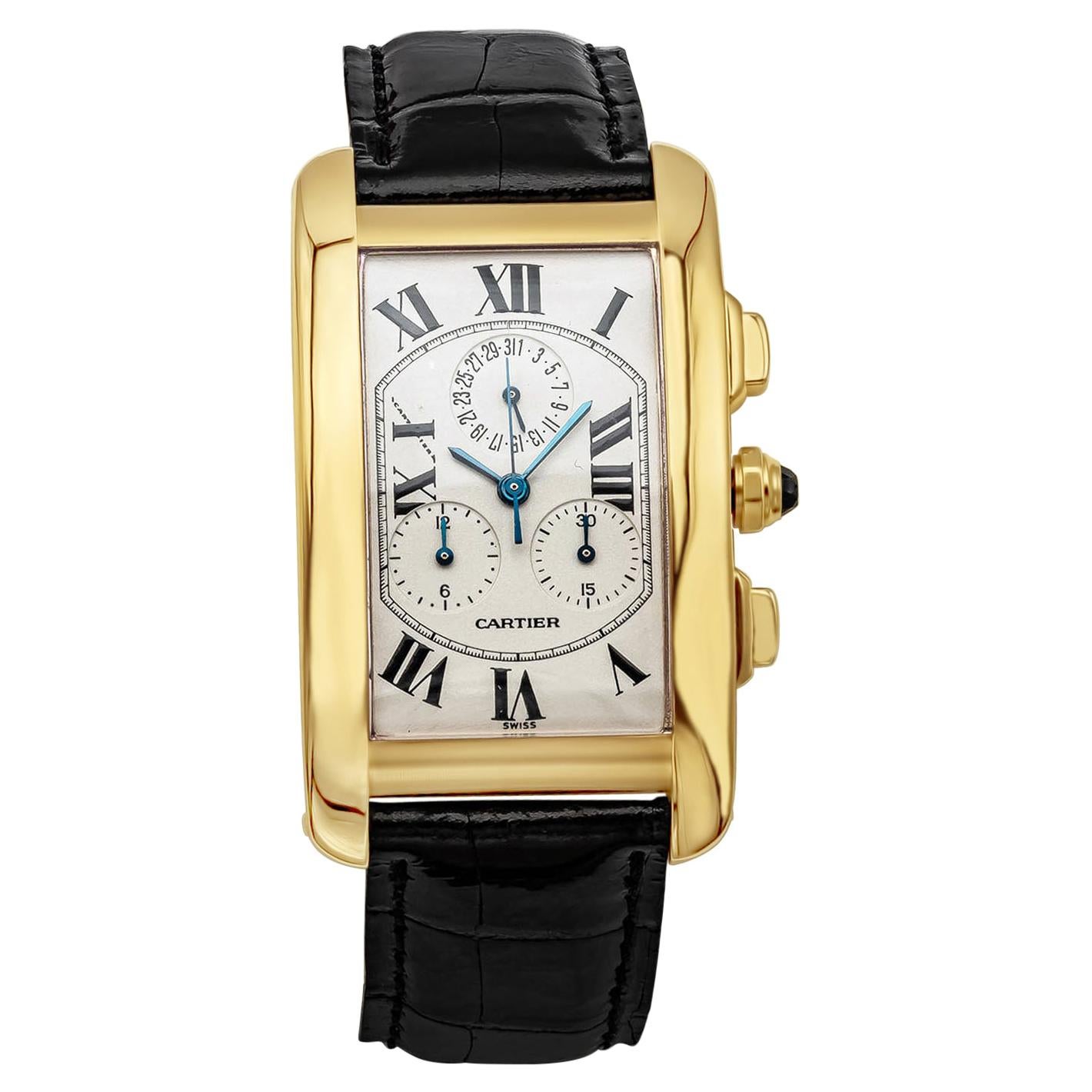 Cartier Tank Americaine Yellow Gold Quartz Chronograph Wristwatch Ref. 1730