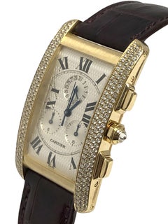 Cartier Tank Amerikanische Gelbgold- und Diamant-Pavé-Chronograph-Armbanduhr