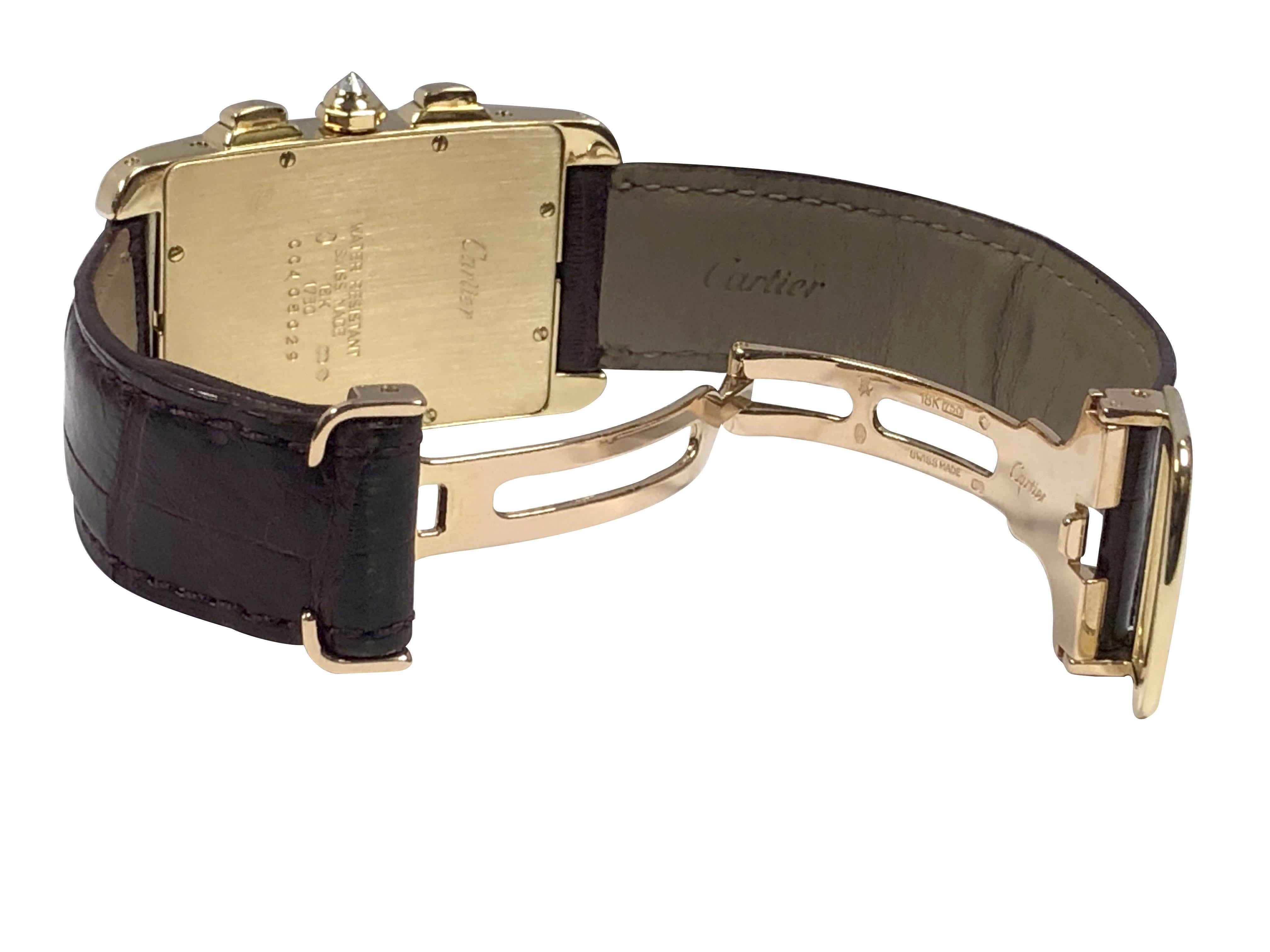 Women's or Men's Cartier Tank American Yellow Gold and Diamond Pave Chronograph Wrist watch For Sale