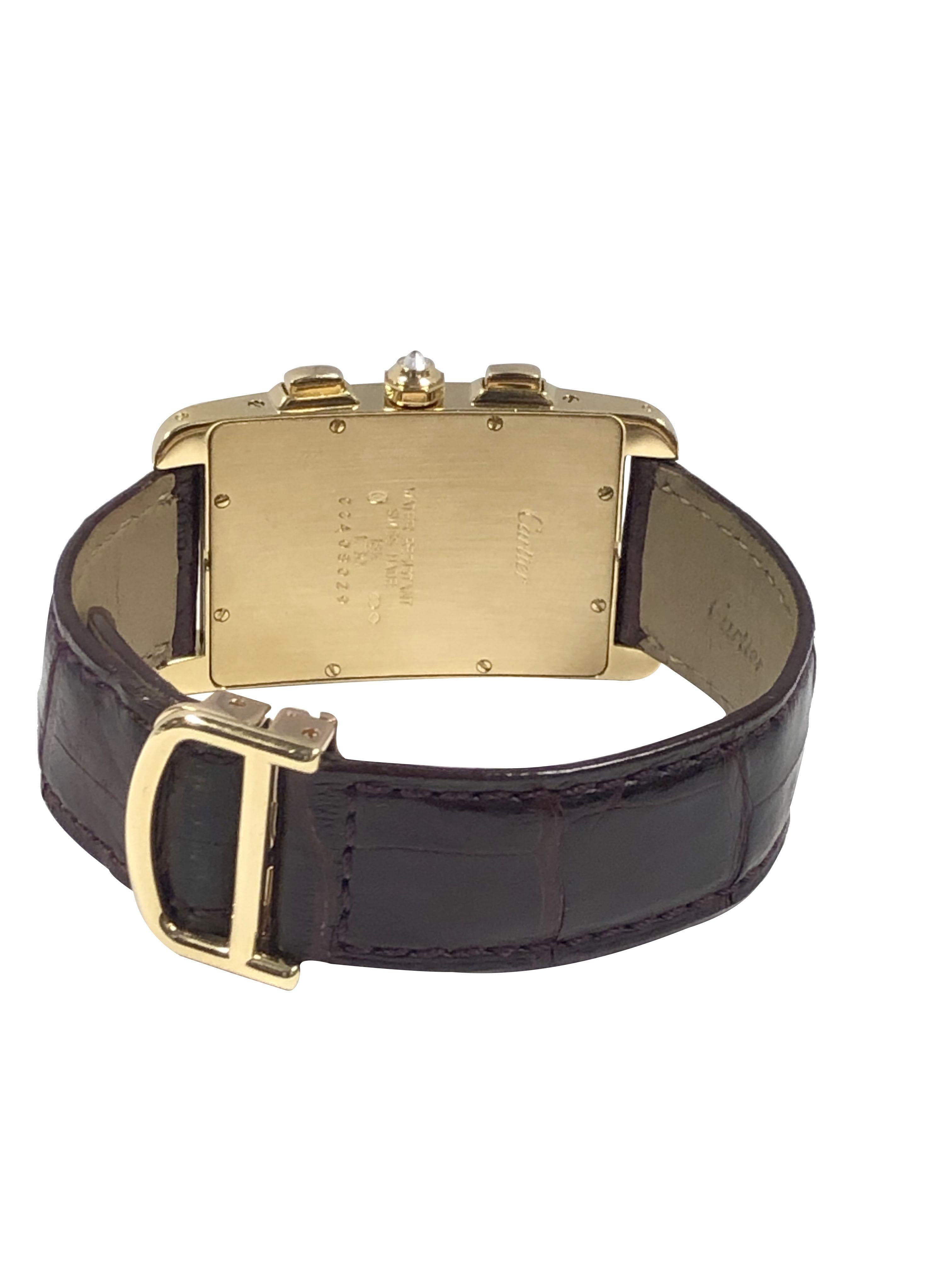 Cartier Tank American Yellow Gold and Diamond Pave Chronograph Wrist watch For Sale 1