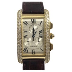 Cartier Tank American Yellow Gold and Diamond Pave Chronograph Wrist watch