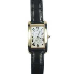 Cartier: Große amerikanische Quarz-Armbanduhr Tank aus Gelbgold