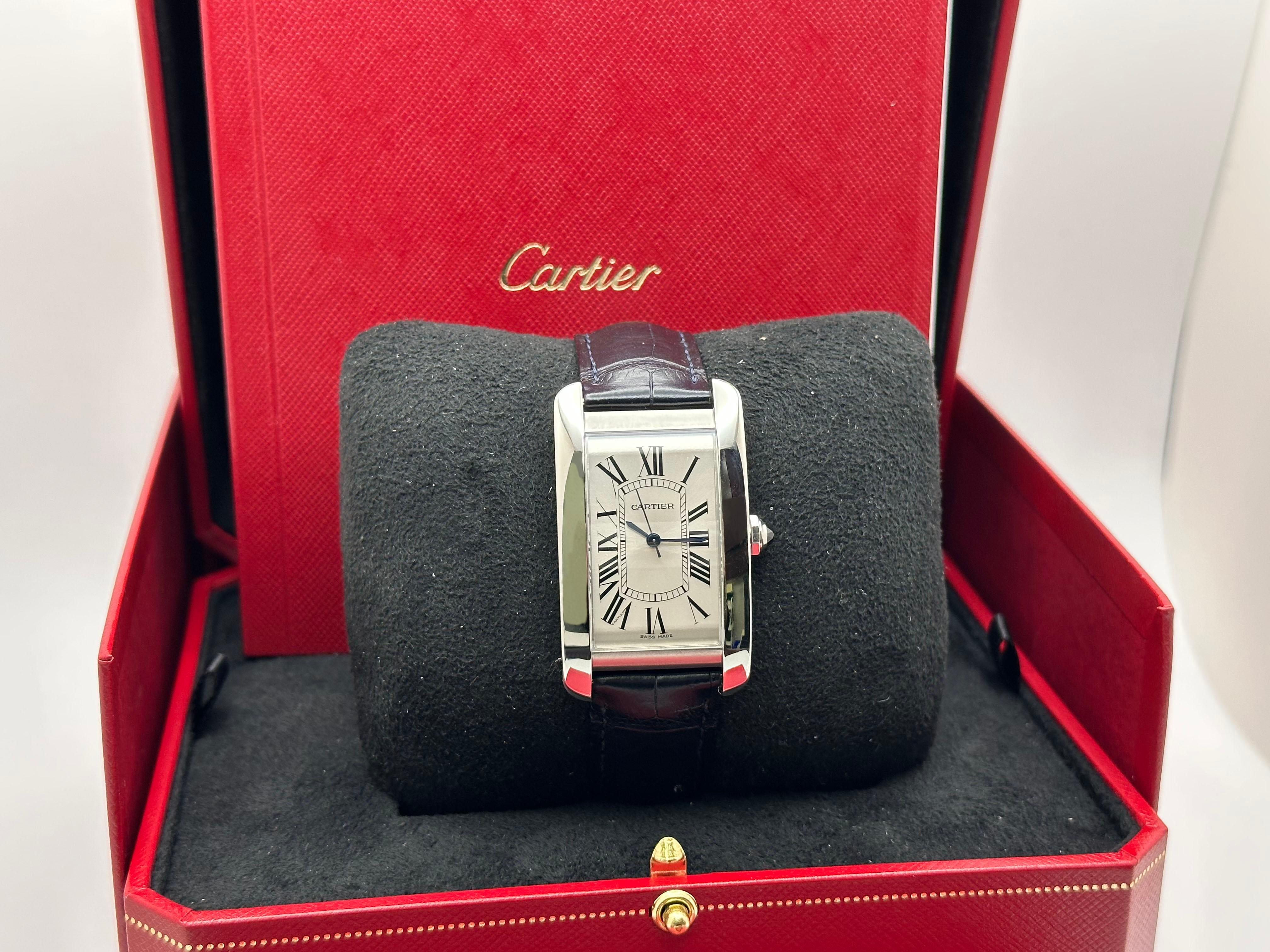 Cartier Tank Americane Ref 3972 Cinturino in acciaio inossidabile Scatola Libretto in vendita 4