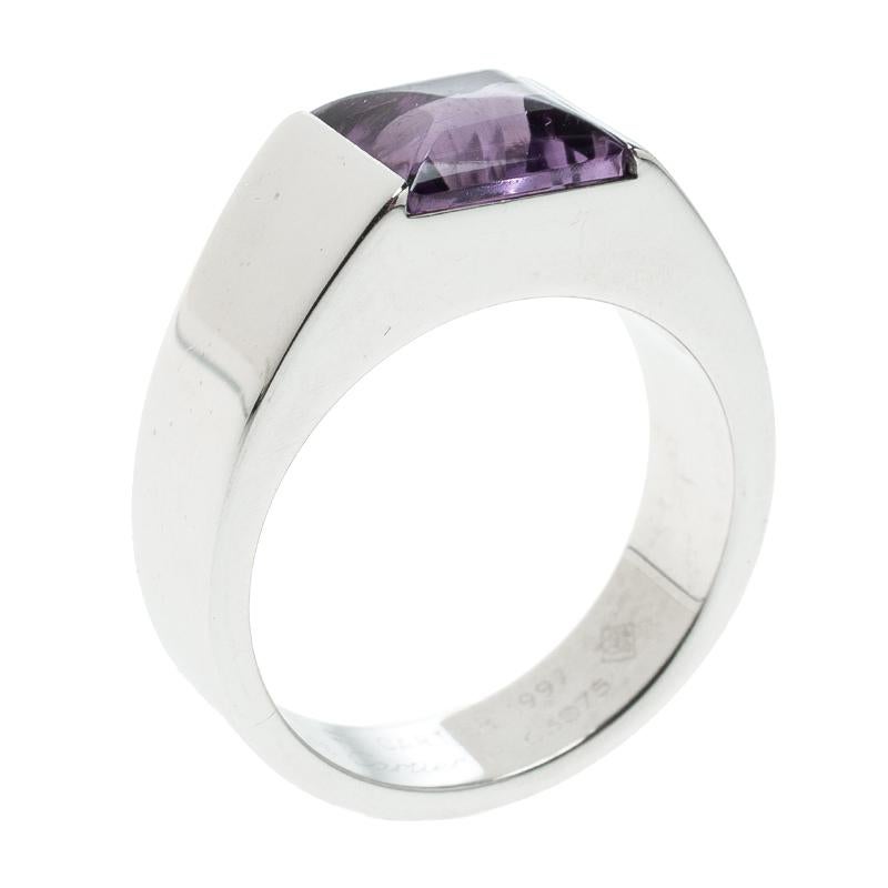 Cartier Tank Amethyst 18K White Gold Ring Size 54 1