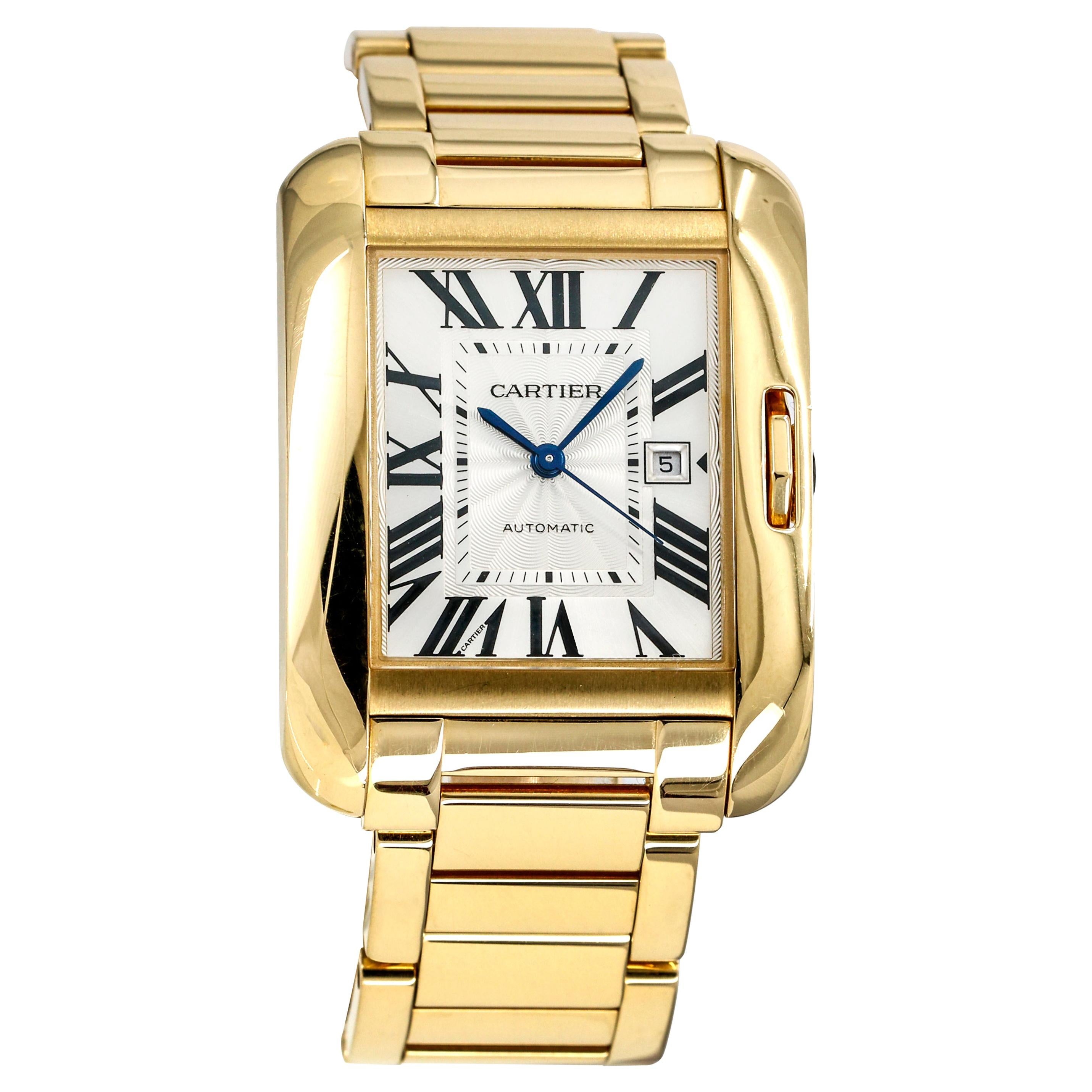 Cartier Tank Anglaise 18 Karat Yellow Gold Women's Automatic Watch W5310015 For Sale