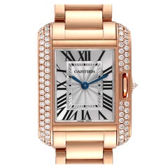 Cartier Montre Tank Anglaise en or rose 18 carats et diamants, pour femmes, WT100002