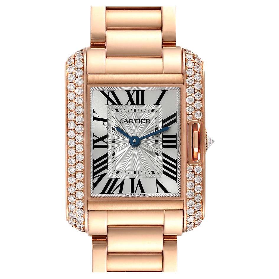 Cartier Tank Anglaise 18K Rose Gold Diamond Ladies Watch WT100002 For Sale