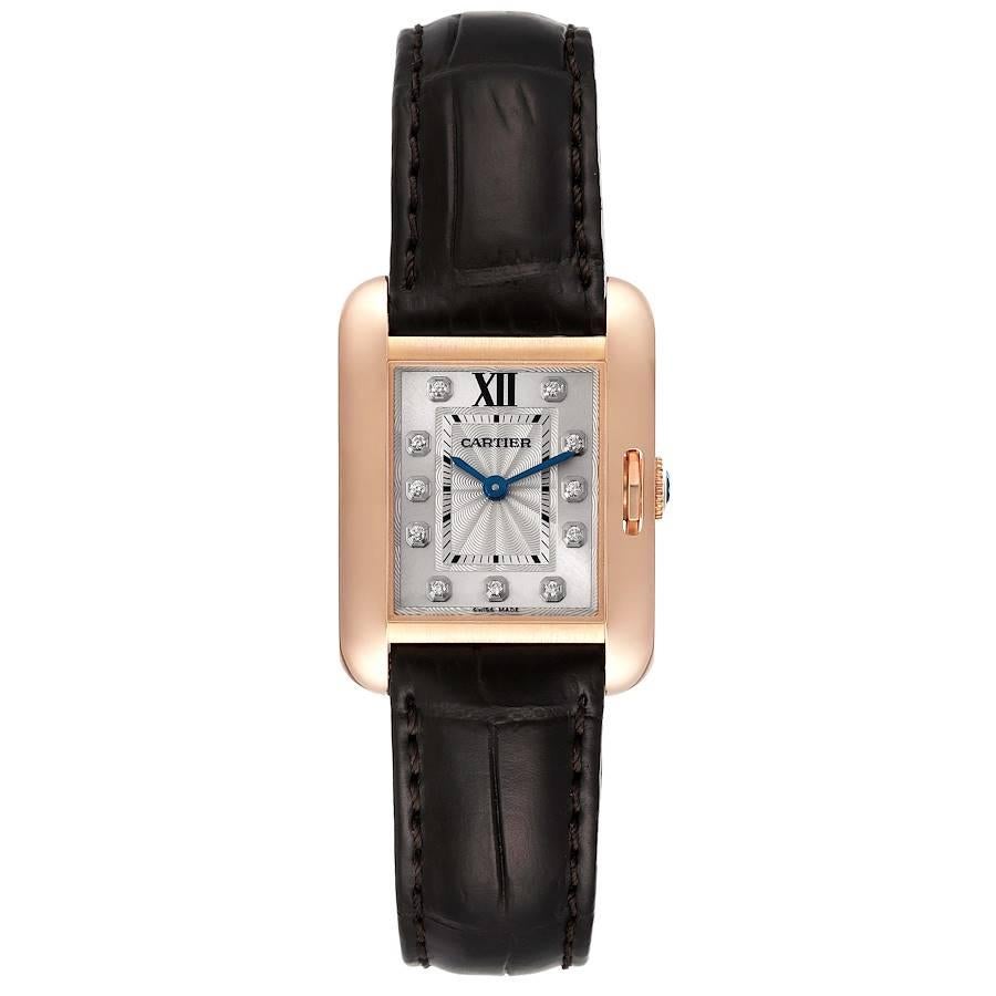 Cartier Tank Anglaise 18K Rose Gold Small Ladies Watch WJTA0007. Quartz movement. 18K rose gold case 30 x 23 mm. Circular grained crown set with the blue sapphire. . Scratch resistant sapphire crystal. Flinque silvered dial with original Cartier