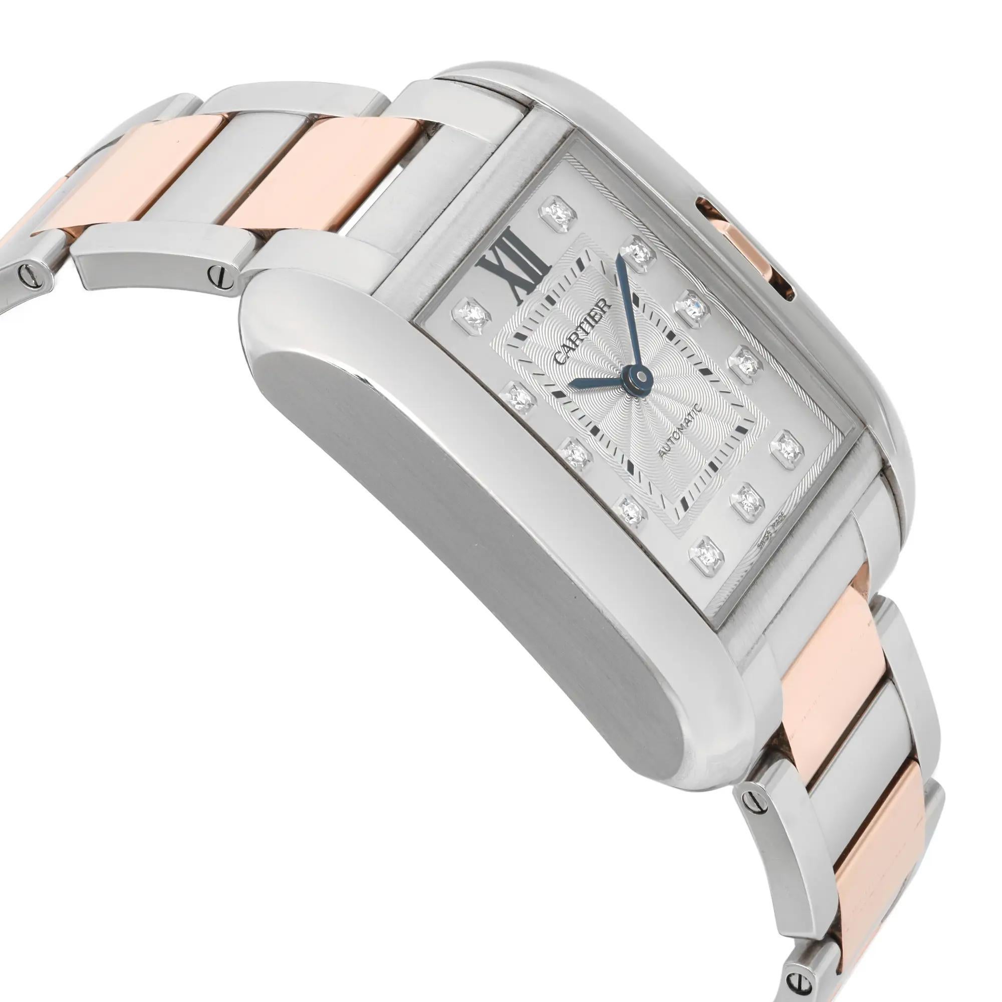 Cartier Tank Anglaise 18k Rose Gold Steel Silver Diamond Dial Ladies Watch 3511 In Excellent Condition In New York, NY