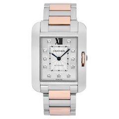 Cartier Tank Anglaise 18k Rose Gold Steel Silver Diamond Dial Ladies Watch 3511
