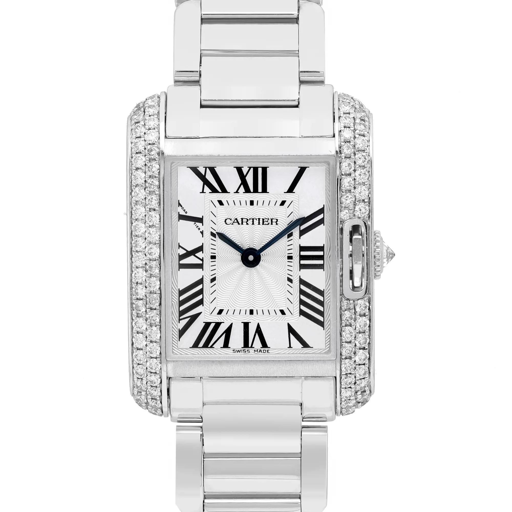Factory Set Diamonds. Can have minor scratches and handling marks During handling and shipping.  Case size: 30.2 mm x 22.7 mm. Comes with an original box and manuals but papers are not included.

Brand: Cartier  Type: Wristwatch  Department: Women 