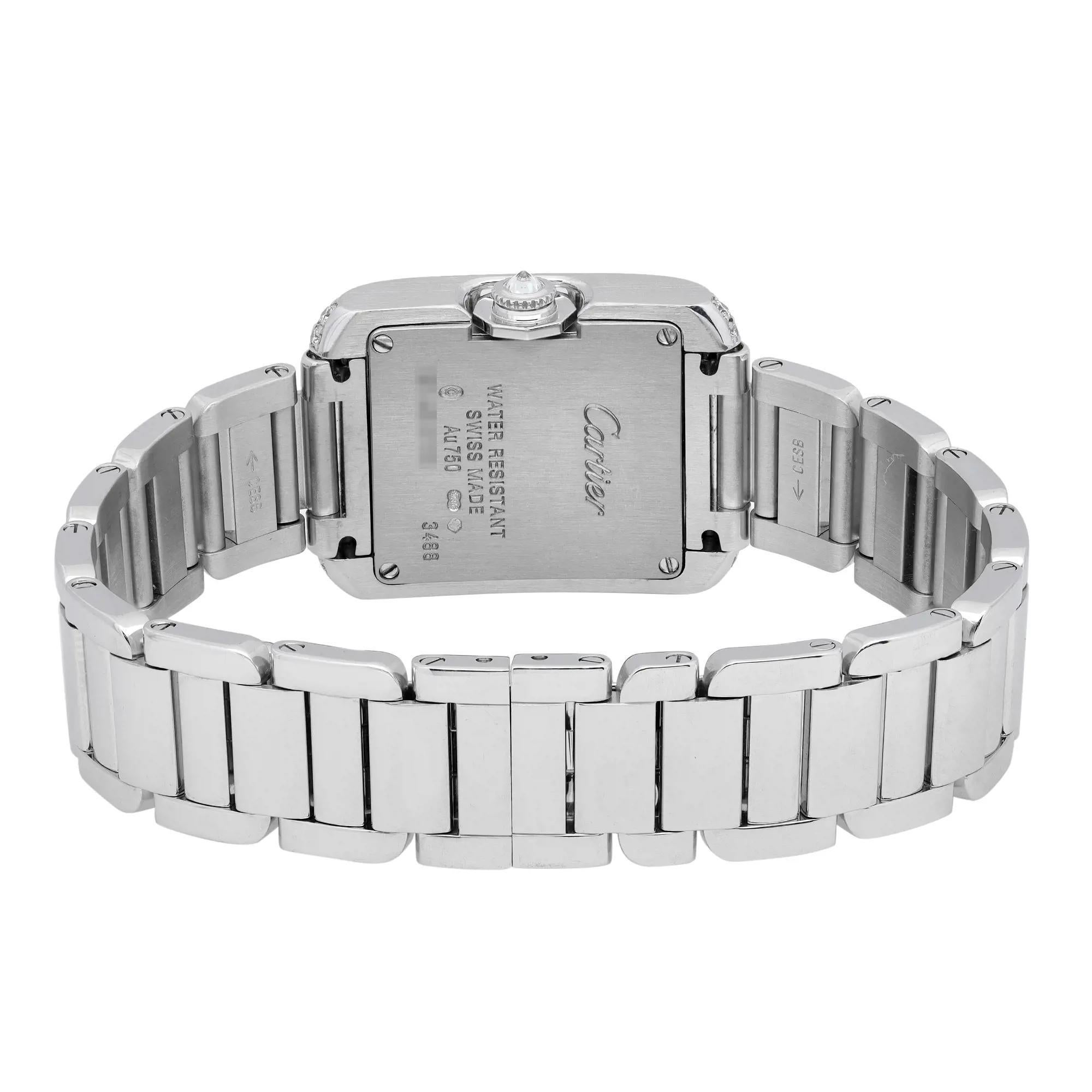 Cartier Tank Anglaise 18k White Gold Diamond Silver Dial Quartz Watch WT100008 In Excellent Condition In New York, NY