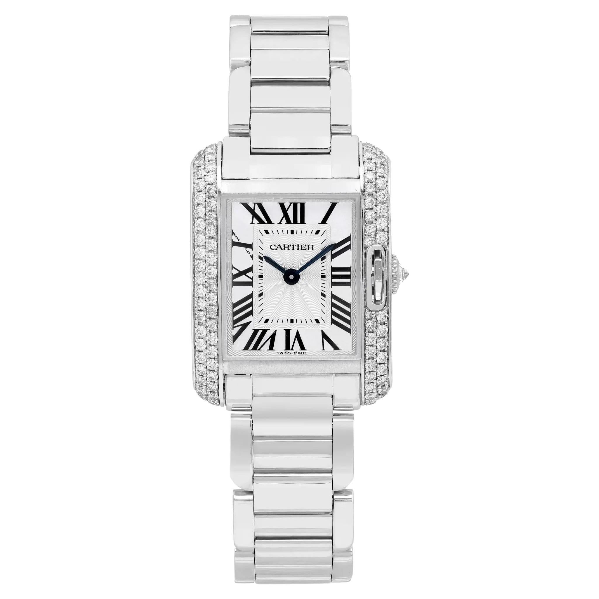 Cartier Tank Anglaise 18k White Gold Diamond Silver Dial Quartz Watch WT100008