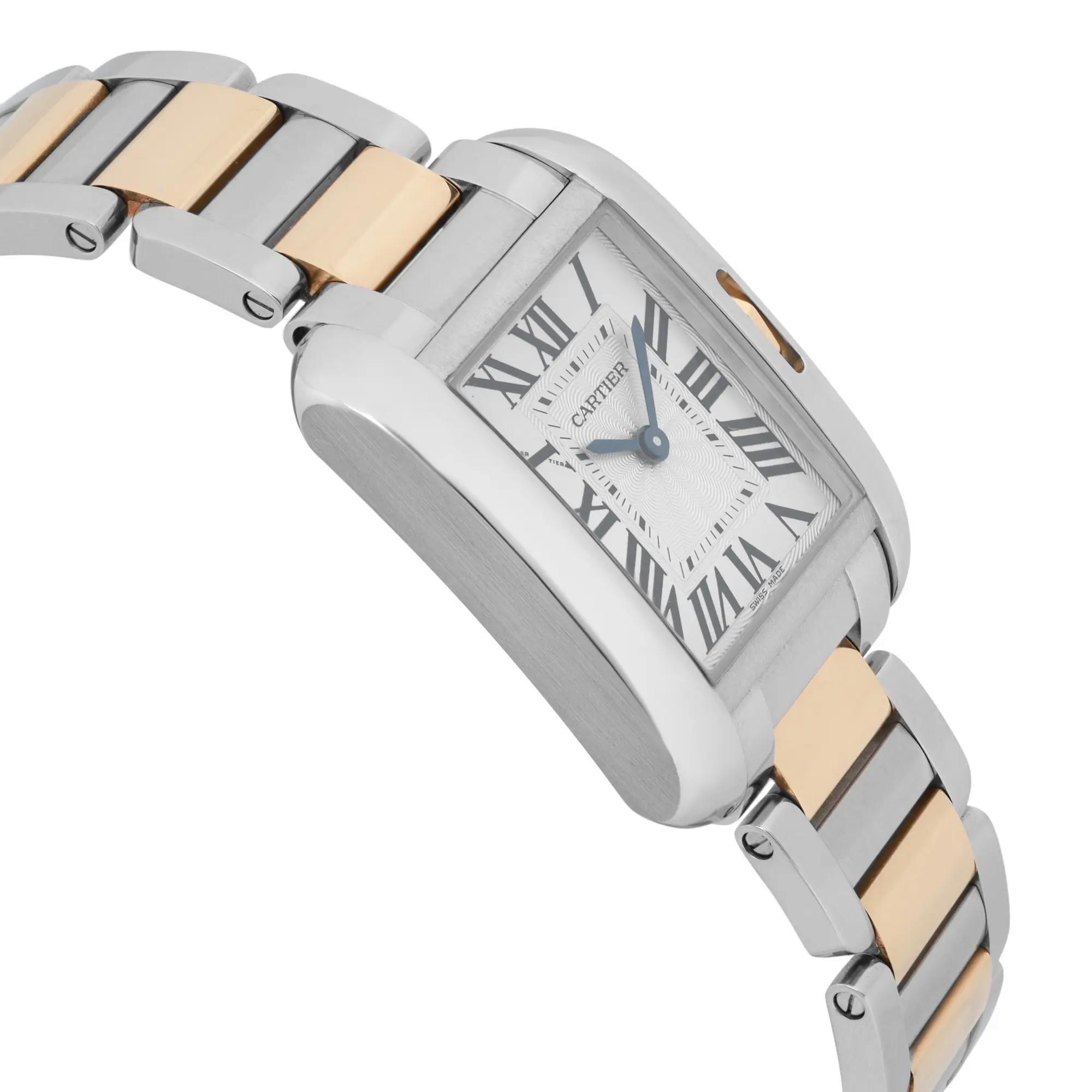 Women's Cartier Tank Anglaise 18K Yellow Gold Steel Silver DIal Ladies Watch 3485