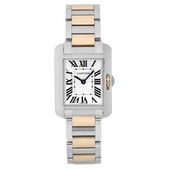 Cartier Tank Anglaise 18K Yellow Gold Steel Silver DIal Ladies Watch 3485