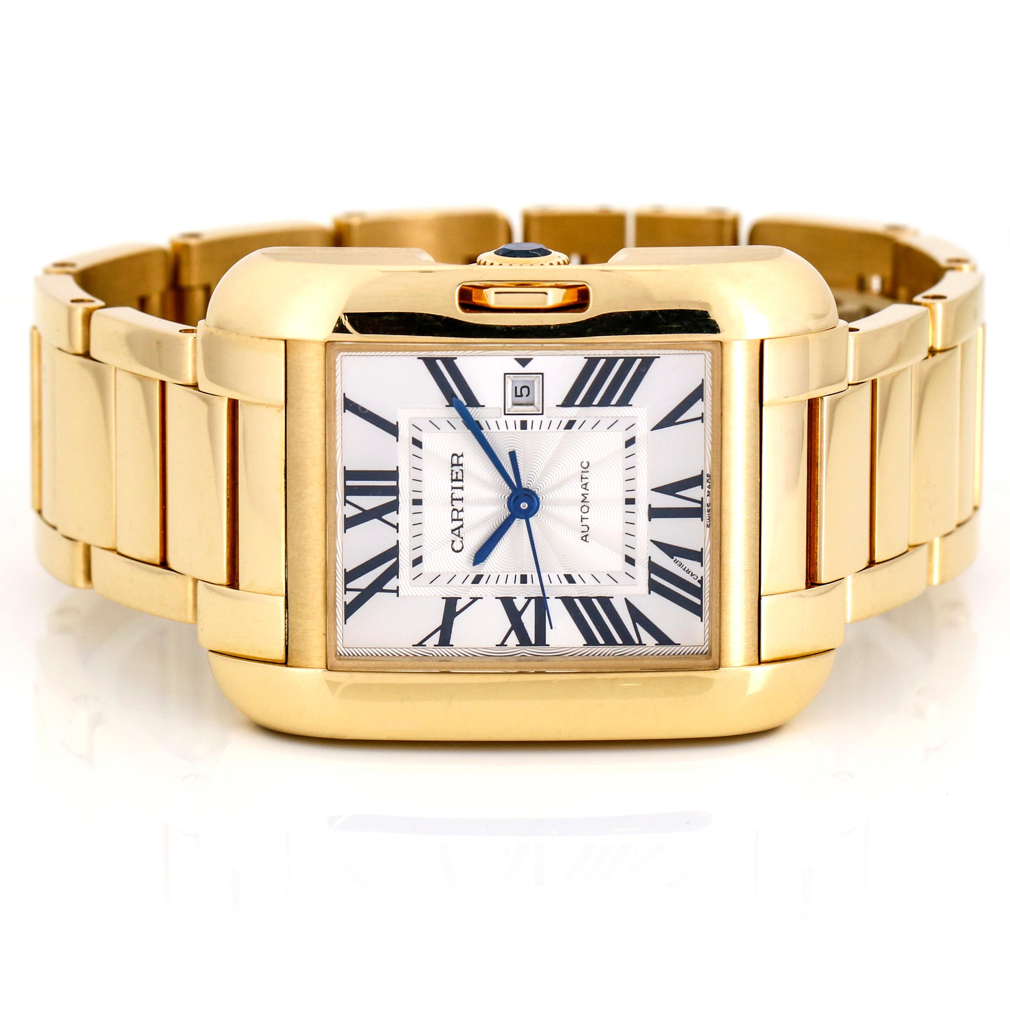 Round Cut Cartier Tank Anglaise 18 Karat Yellow Gold Women's Automatic Watch W5310015 For Sale