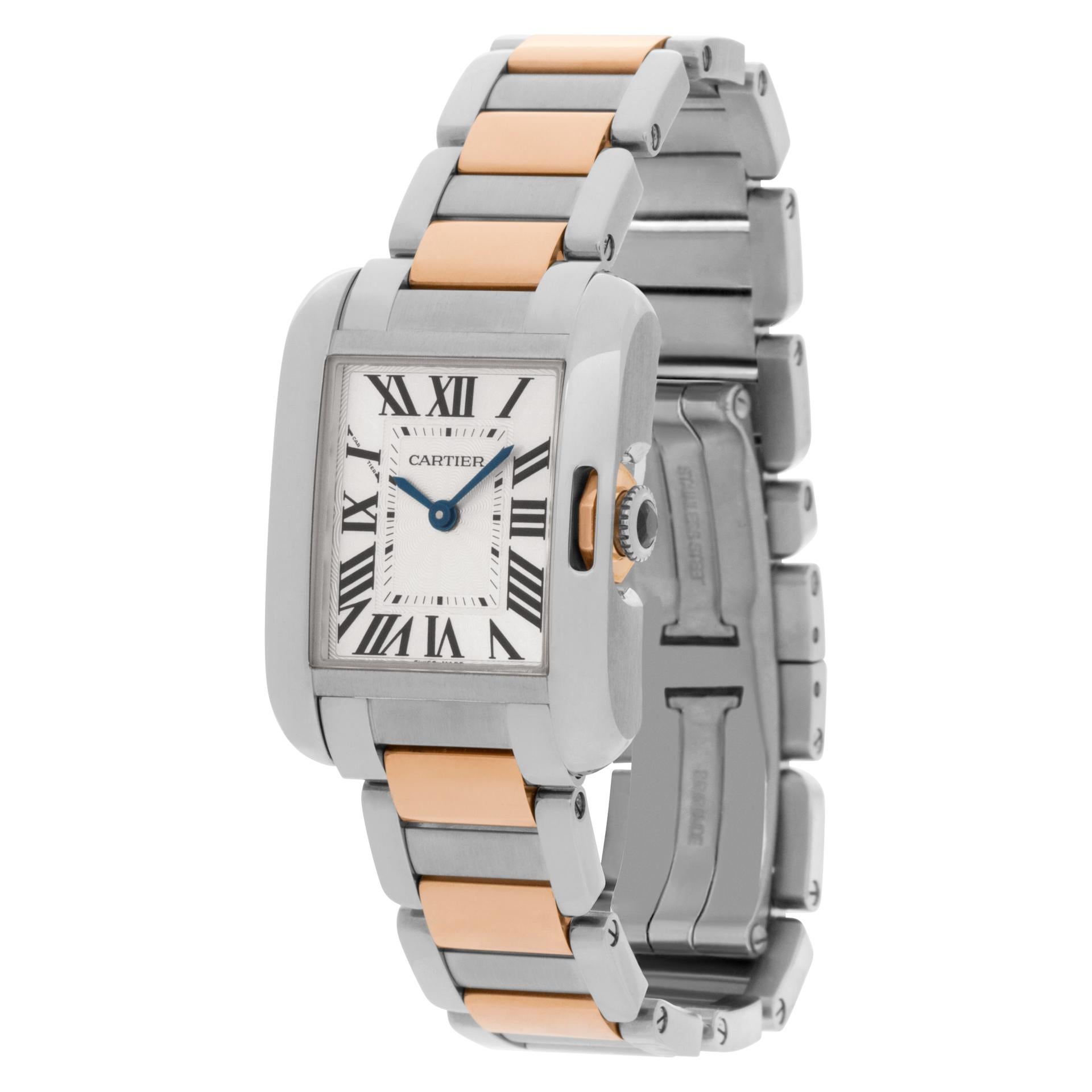Cartier Tank Anglaise small size in 18k rose gold & stainless steel. Quartz. 23 mm width by 30 mm length case size. Ref w5310036. Fine Pre-owned Cartier Watch.

Certified preowned Classic Cartier Tank Anglaise w5310036 watch is made out of Stainless