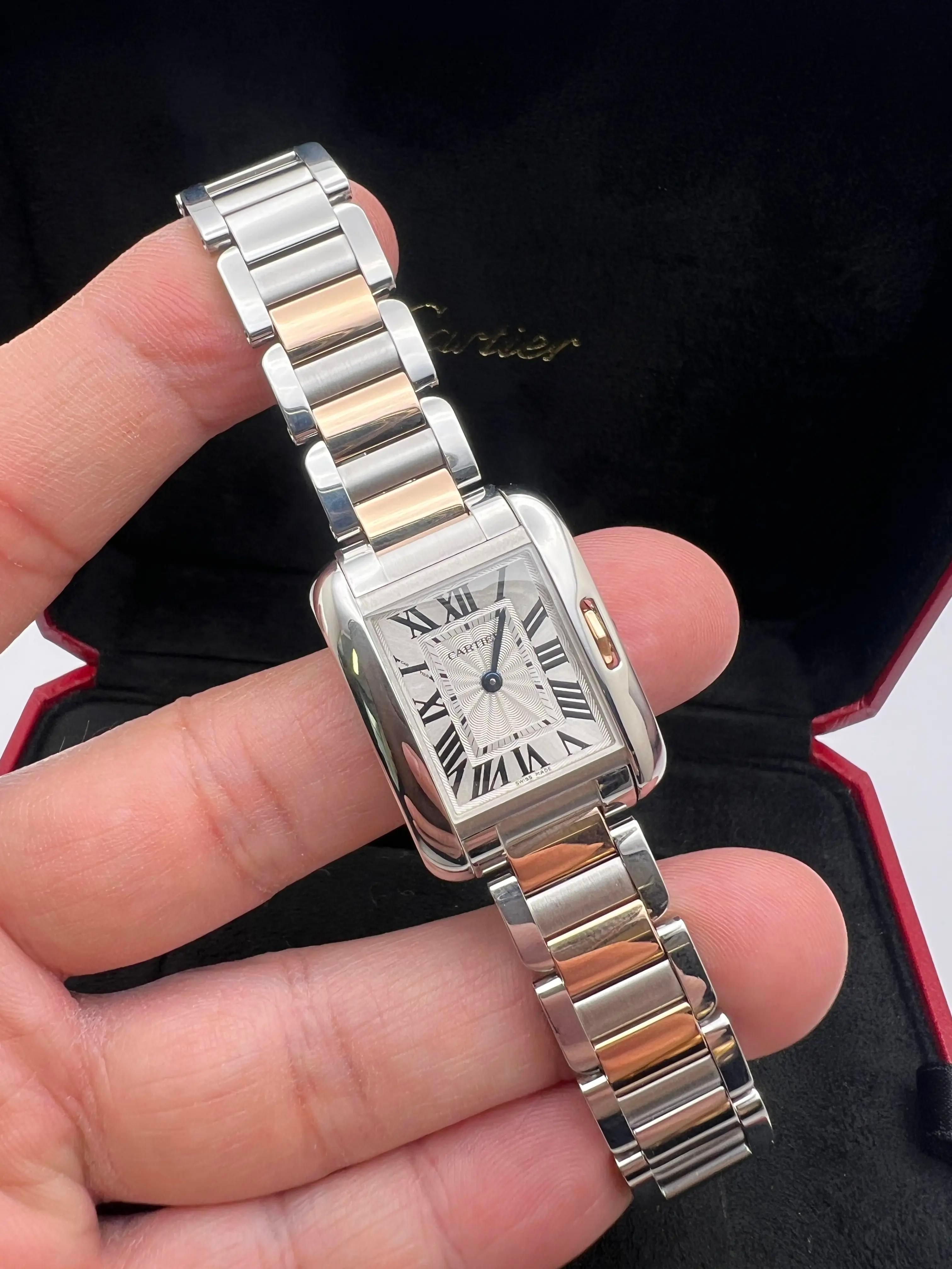 Cartier Tank Anglaise 31mm Quadrante Argento 18K Acciaio Rosa Orologio W5310036 in vendita 4