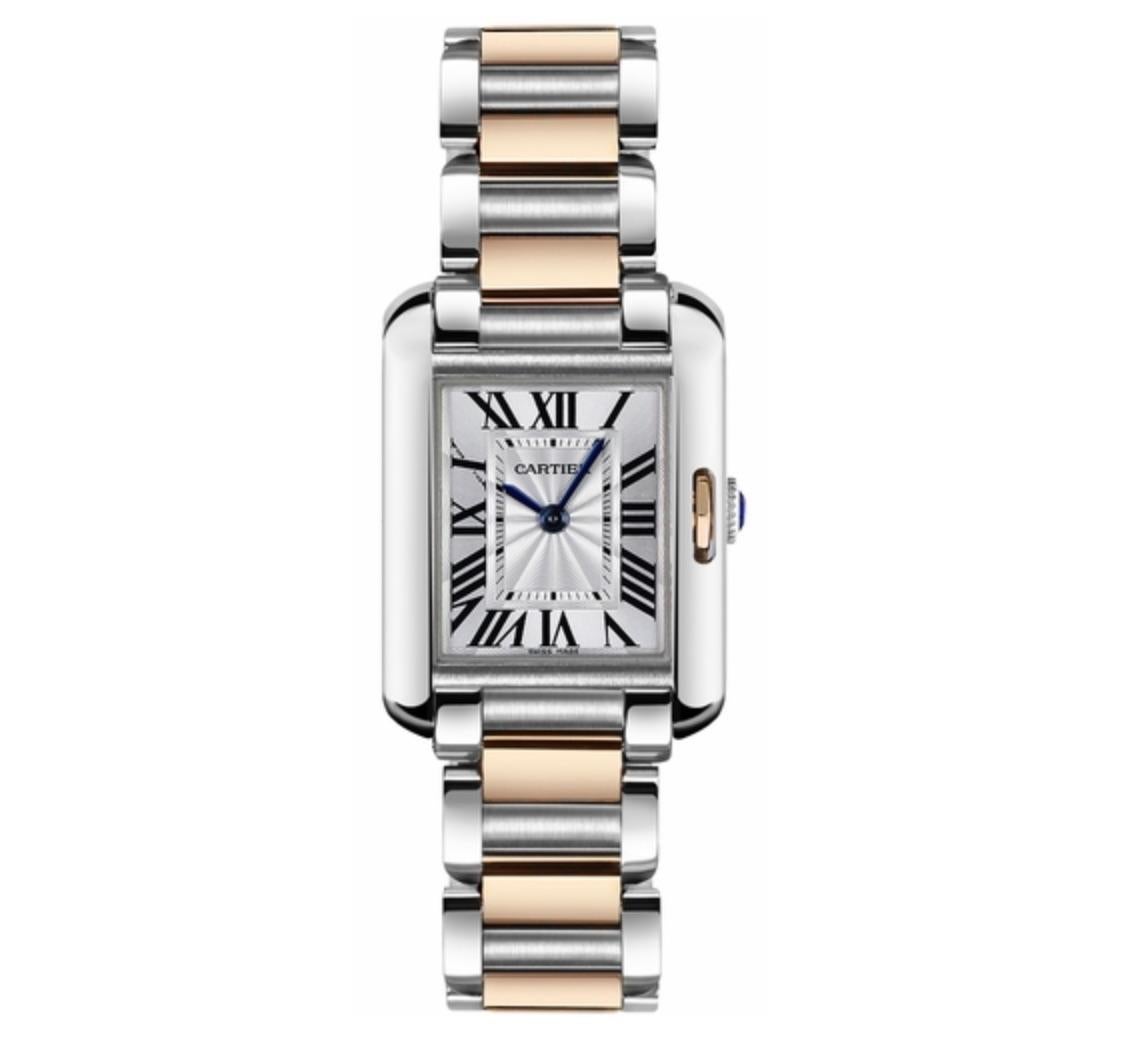 Cartier Tank Anglaise 31mm Quadrante Argento 18K Acciaio Rosa Orologio W5310036 in vendita