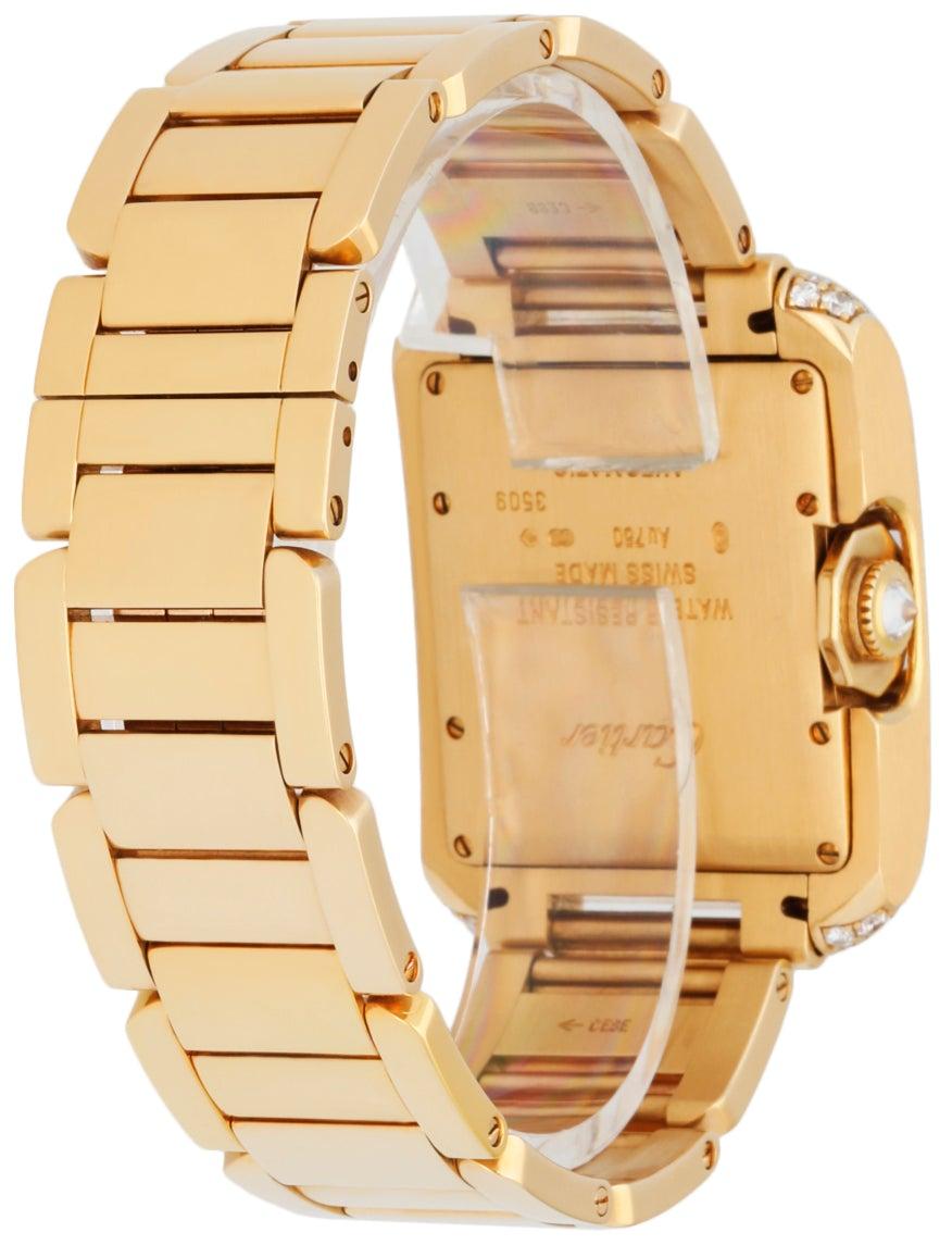 Cartier Tank Anglaise 3509 18K Yellow Gold Diamond Midsize Ladies Watch In Excellent Condition In Great Neck, NY