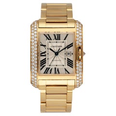 Cartier Tank Anglaise 3509 18K Yellow Gold Diamond Midsize Ladies Watch