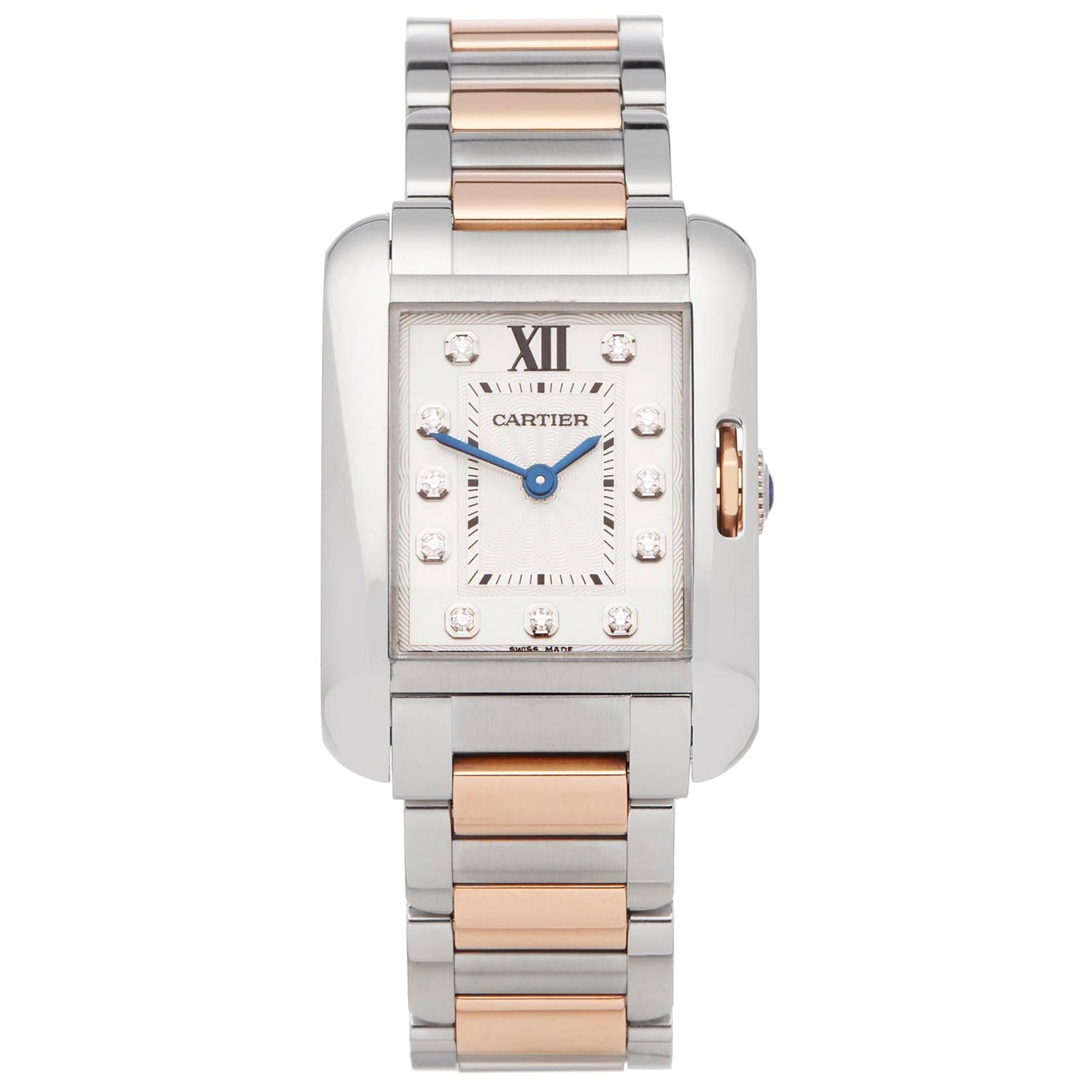 Cartier Tank Anglaise Diamond Stainless Steel and Rose Gold 3485 Wristwatch