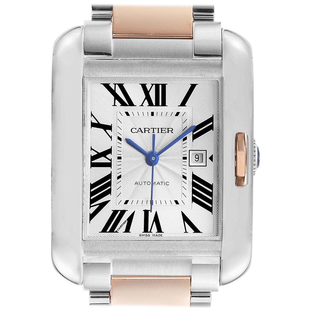 Cartier Tank Anglaise Large Steel 18 Karat Rose Gold Watch W5310007 Box For Sale
