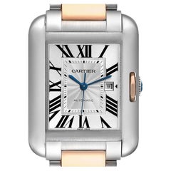 Cartier Tank Anglaise Large Steel 18k Rose Gold Mens Watch W5310037 Box Papers