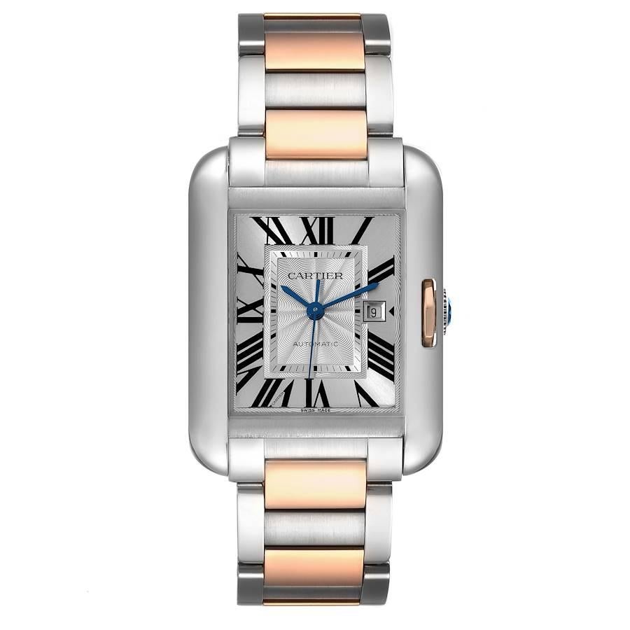 Cartier Tank Anglaise Large Steel 18K Rose Gold Unisex Watch W5310007. Automatic self-winding movement. Stainless steel and 18K rose gold rectangle case 39.2 mm x 29.8 mm. Case thickness: 9.5 mm. Crown set with the faceted blue spinel. . Scratch