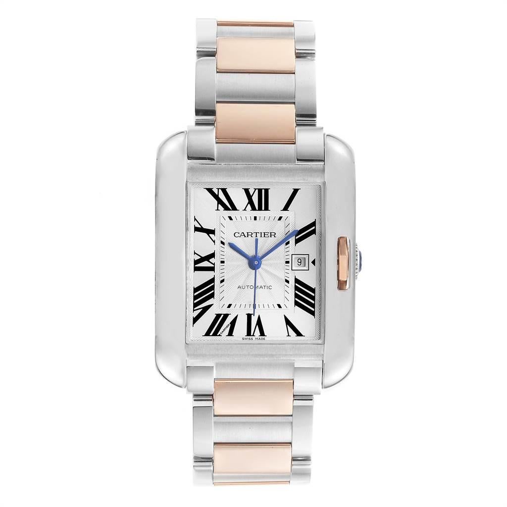 Cartier Tank Anglaise Large Steel 18 Karat Rose Gold Watch W5310007 Box In Excellent Condition For Sale In Atlanta, GA