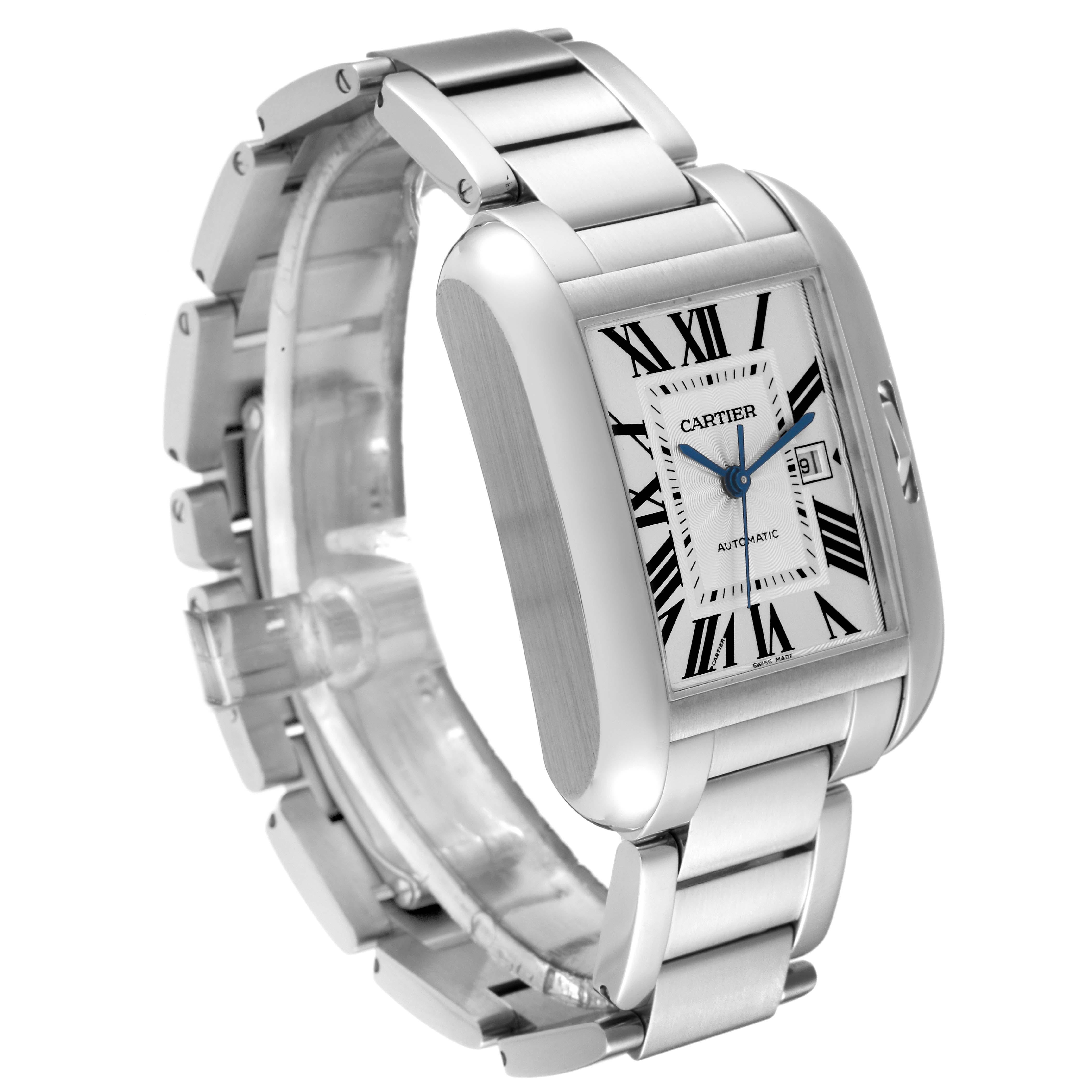 Cartier Tank Anglaise Large Steel Automatic Mens Watch W5310009 In Excellent Condition In Atlanta, GA