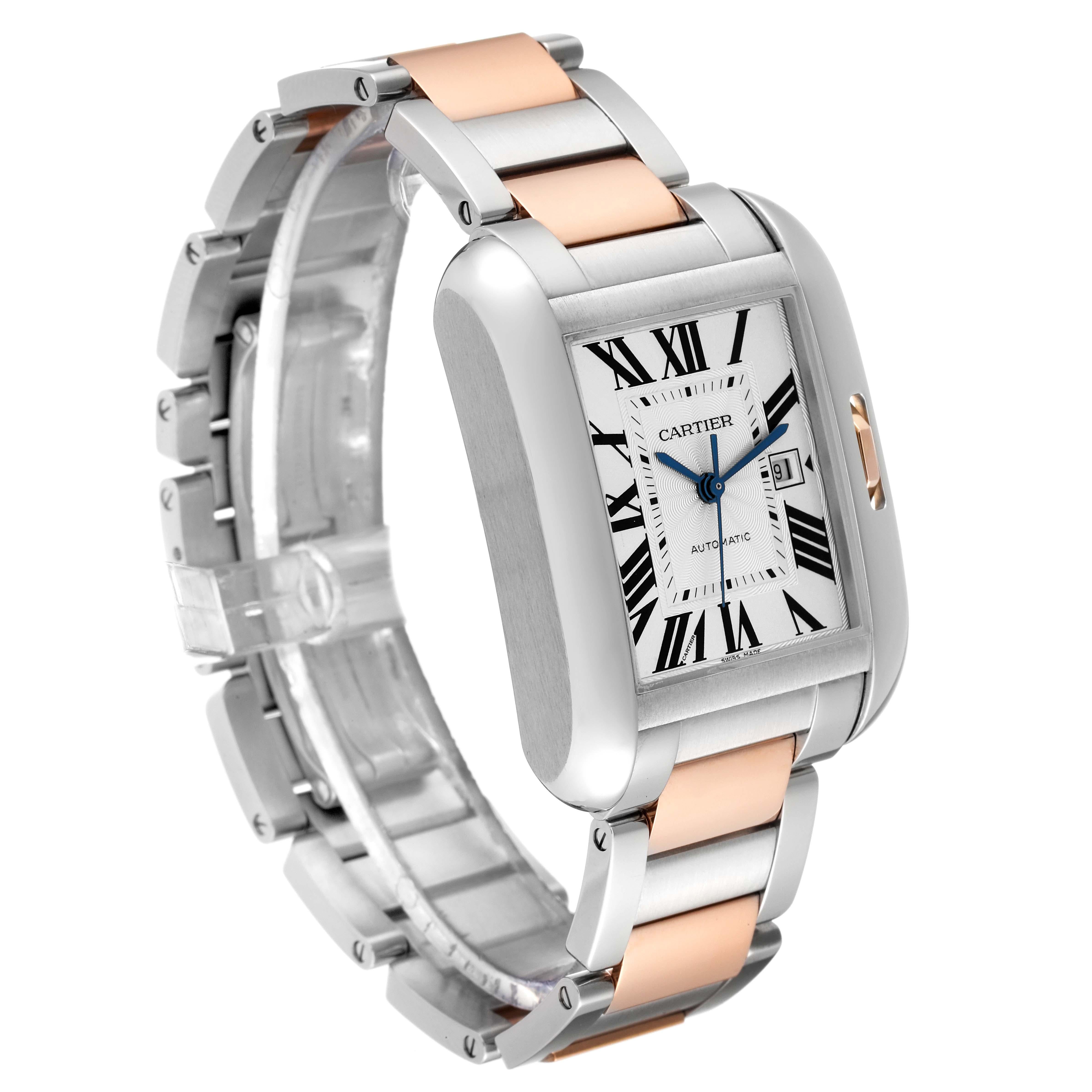 Cartier Tank Anglaise Large Steel Rose Gold Mens Watch W5310037 In Excellent Condition In Atlanta, GA