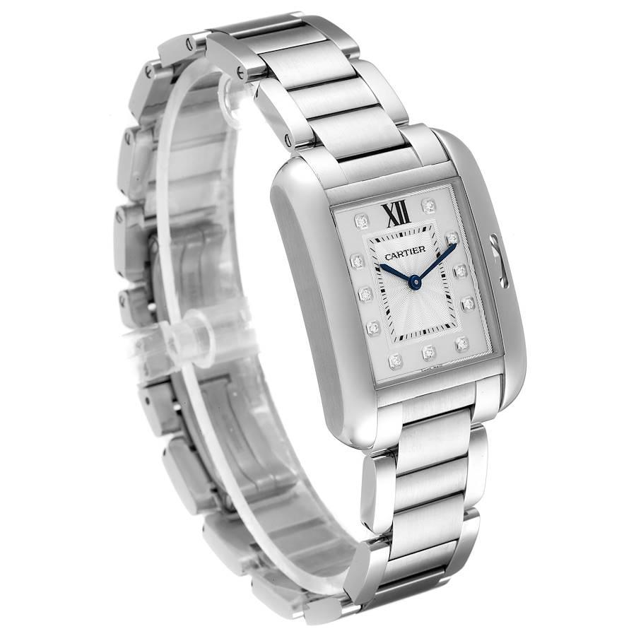 Cartier Tank Anglaise Medium Steel Diamond Ladies Watch W4TA0004 Unworn In Excellent Condition For Sale In Atlanta, GA