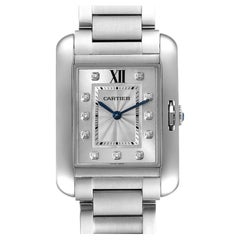 Cartier Tank Anglaise Medium Steel Diamond Ladies Watch W4TA0004 Unworn