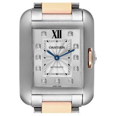 Cartier Tank Anglaise Medium Steel Rose Gold Diamond Watch WT100025 Box Papers