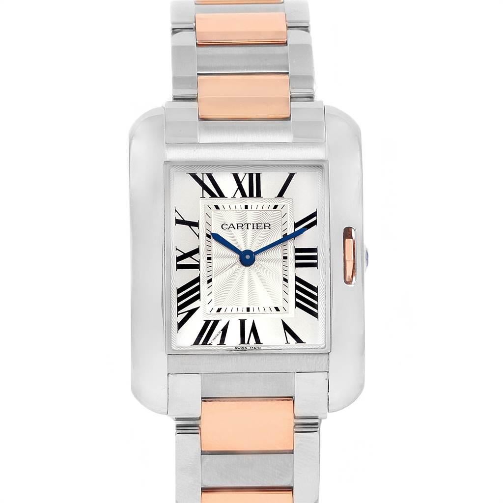 Cartier Tank Anglaise Medium Steel Rose Gold Watch WT100032 In Excellent Condition In Atlanta, GA