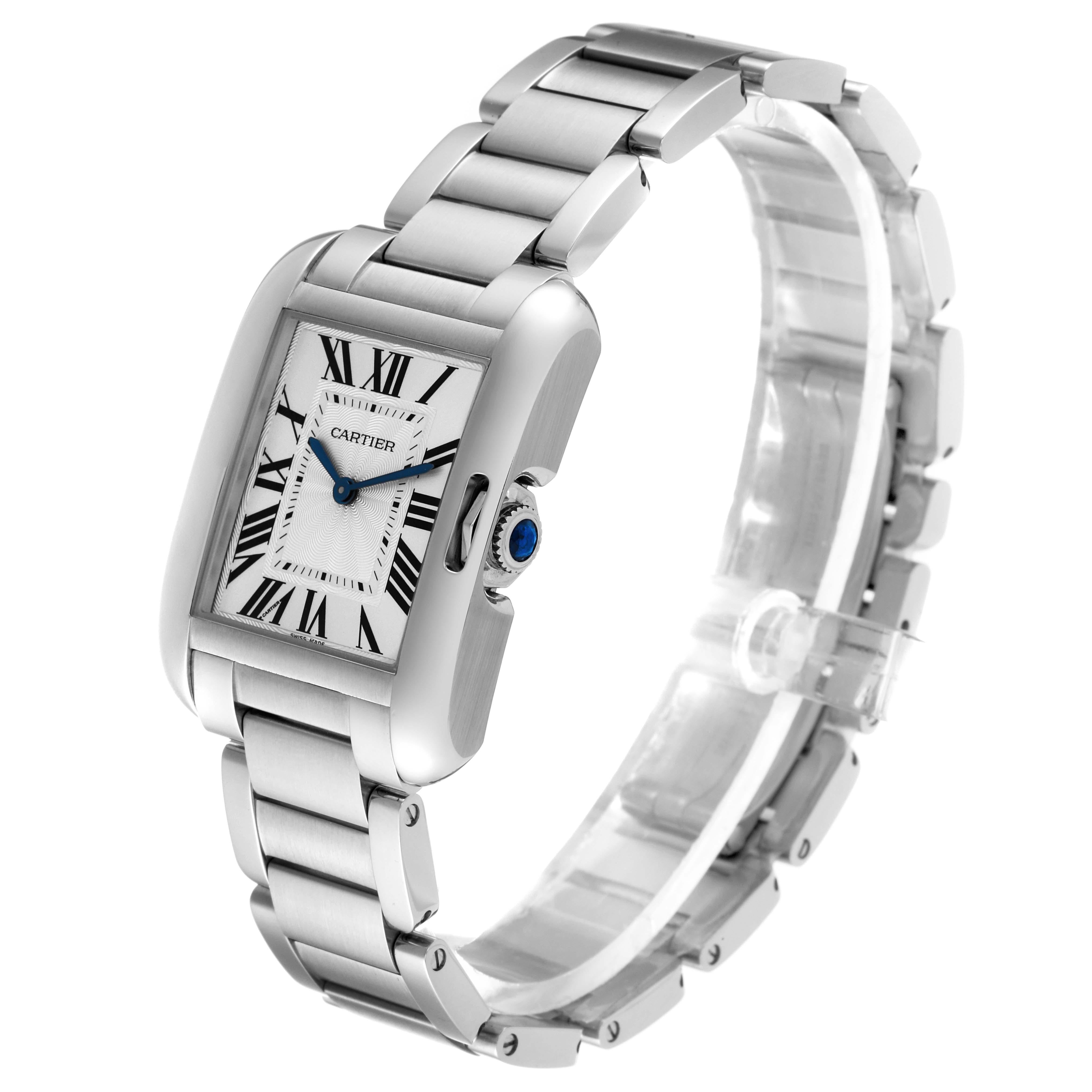 Women's Cartier Tank Anglaise Midsize Steel Ladies Watch W5310044 Box Card For Sale