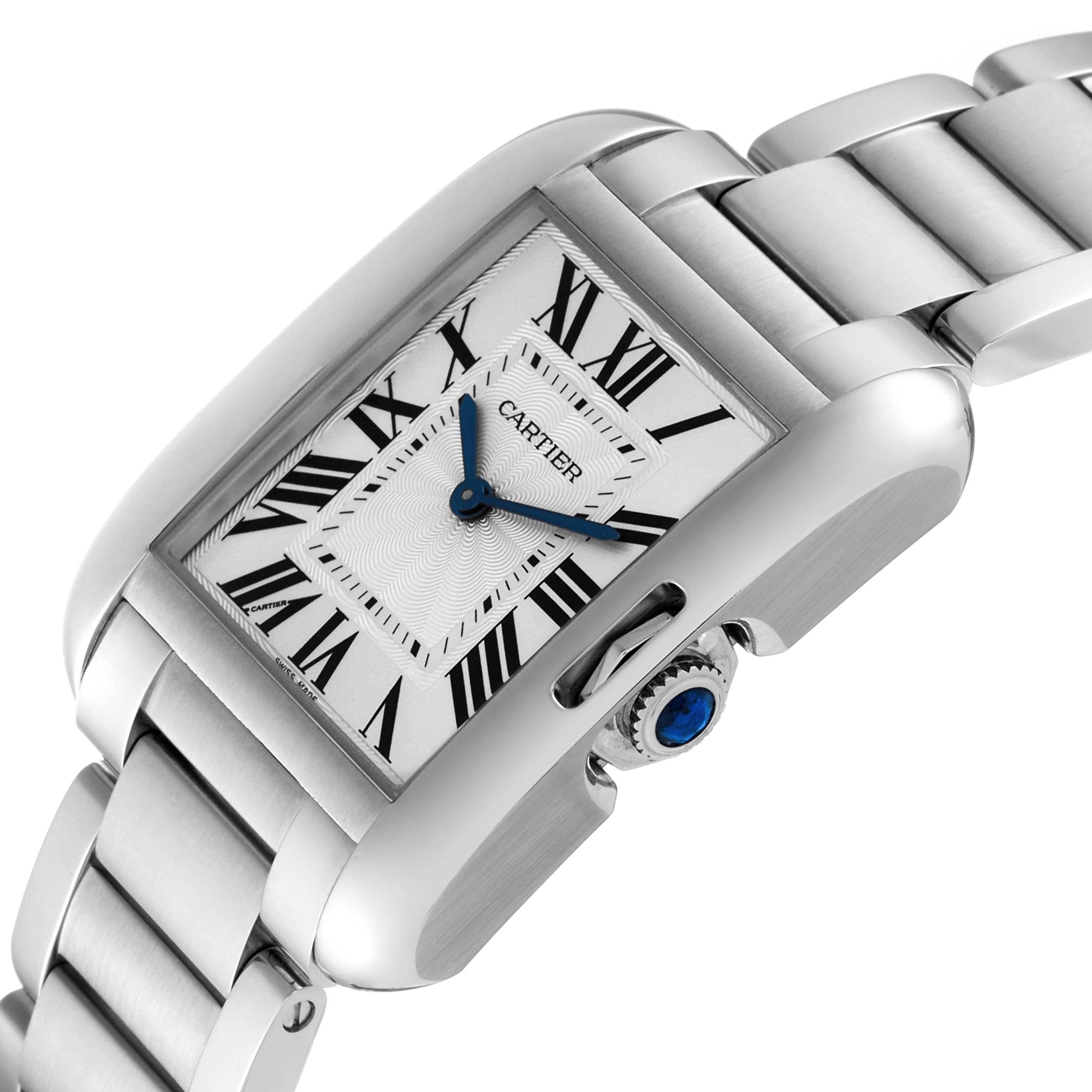 Cartier Tank Anglaise Midsize Steel Ladies Watch W5310044 Box Card For Sale 1