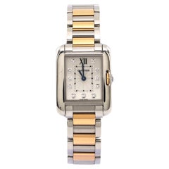 Cartier Montre Tank Anglaise à quartz en or rose et acier inoxydable avec diamants