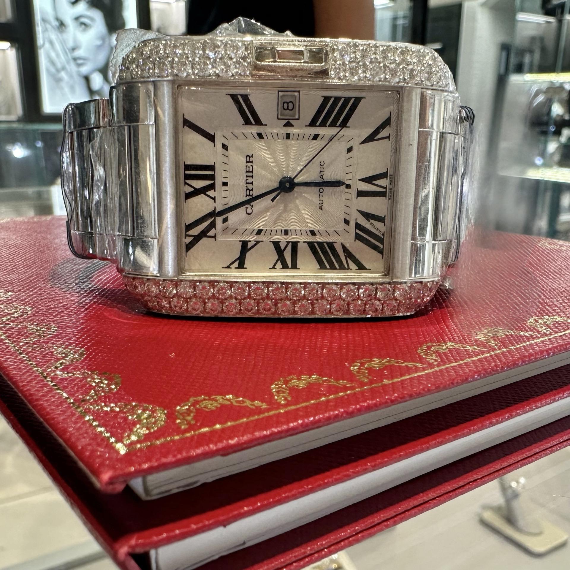 Cartier Tank Anglaise Ref. 3506 18k White Gold Diamond Bezel Watch For Sale 1