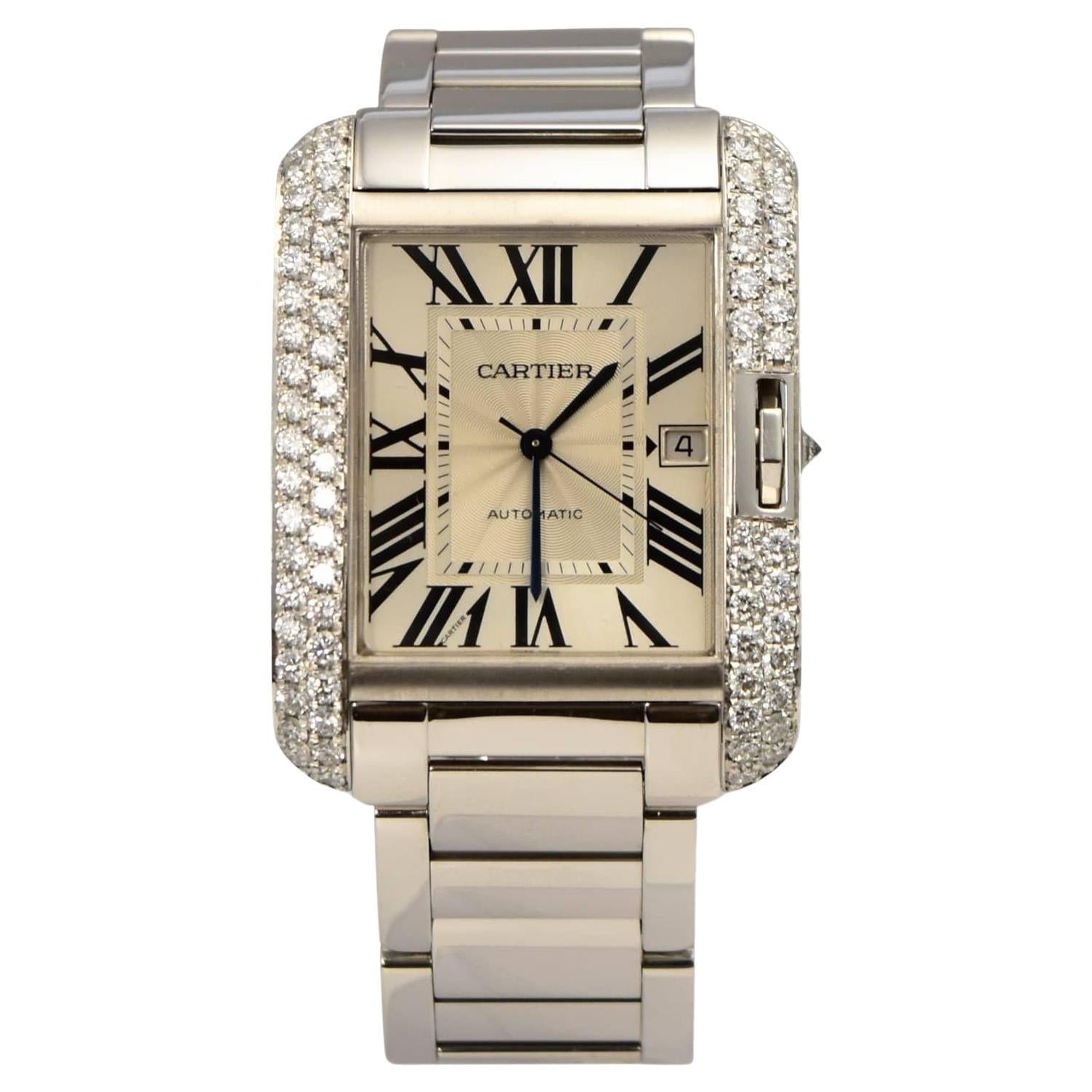 Cartier: 18 Karat Weißgold Uhr Tank Anglaise Ref. 3506 mit Diamant-Lünette und Diamant-Lünette