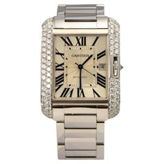 Cartier: 18 Karat Weißgold Uhr Tank Anglaise Ref. 3506 mit Diamant-Lünette und Diamant-Lünette