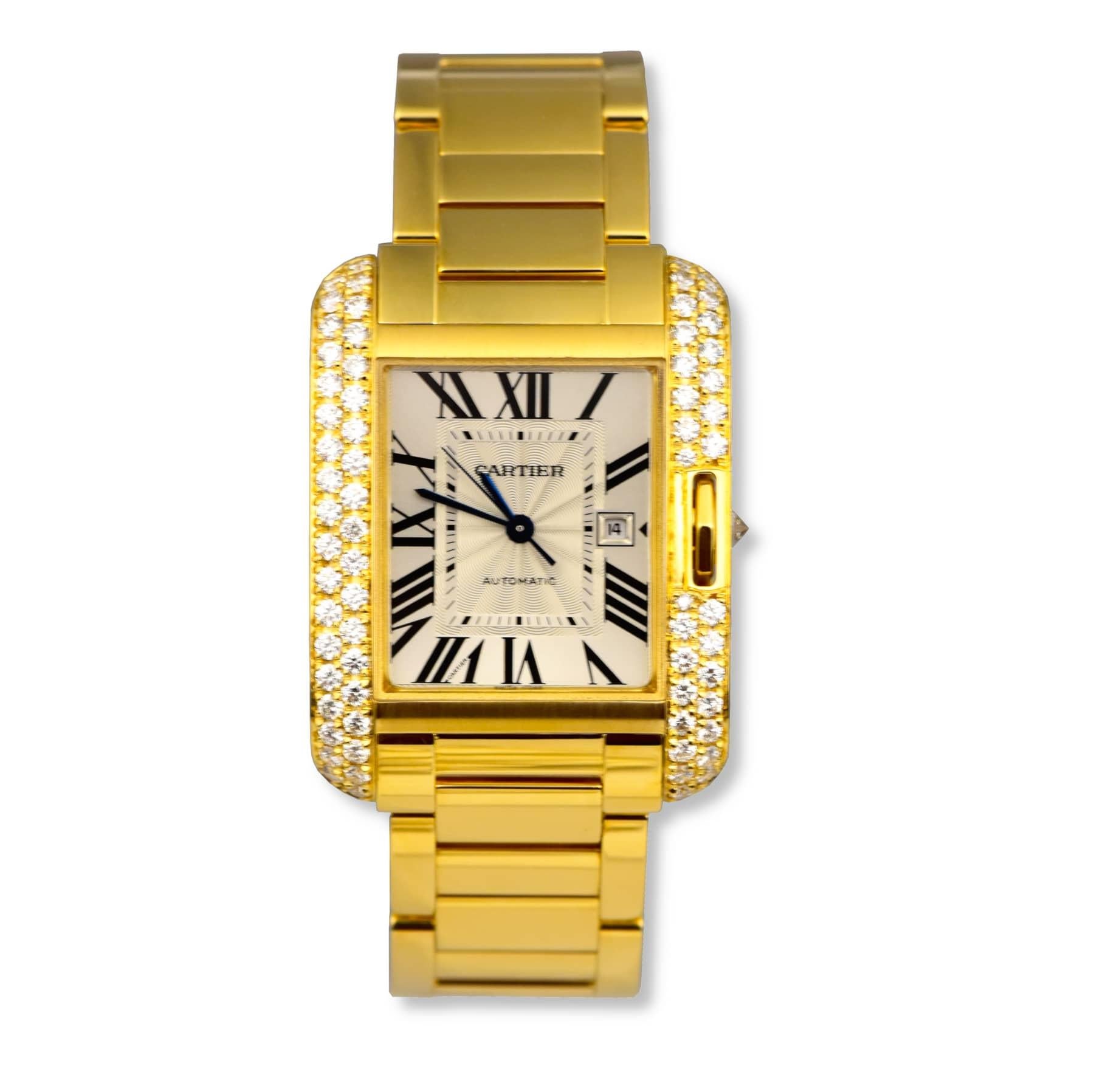 Cartier Tank Anglaise Ref. 3509 in 18k Yellow Gold Diamond Bezel Watch For  Sale at 1stDibs
