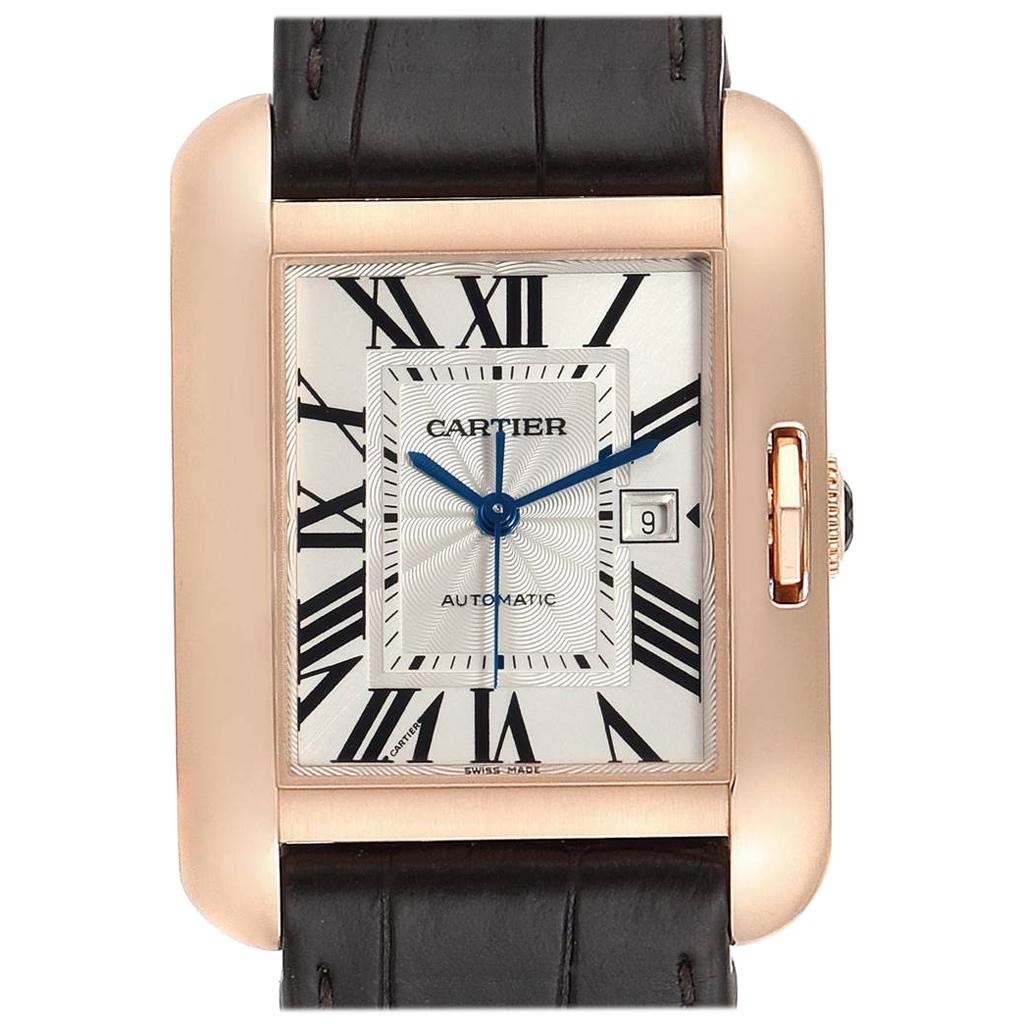 Cartier Tank Anglaise Rose Gold Brown Strap Ladies Watch W5310005 For Sale
