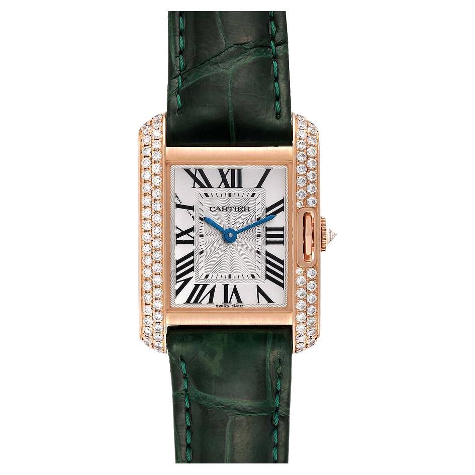 Cartier Tank Anglaise Rose Gold Diamond Green Strap Ladies Watch WT100013