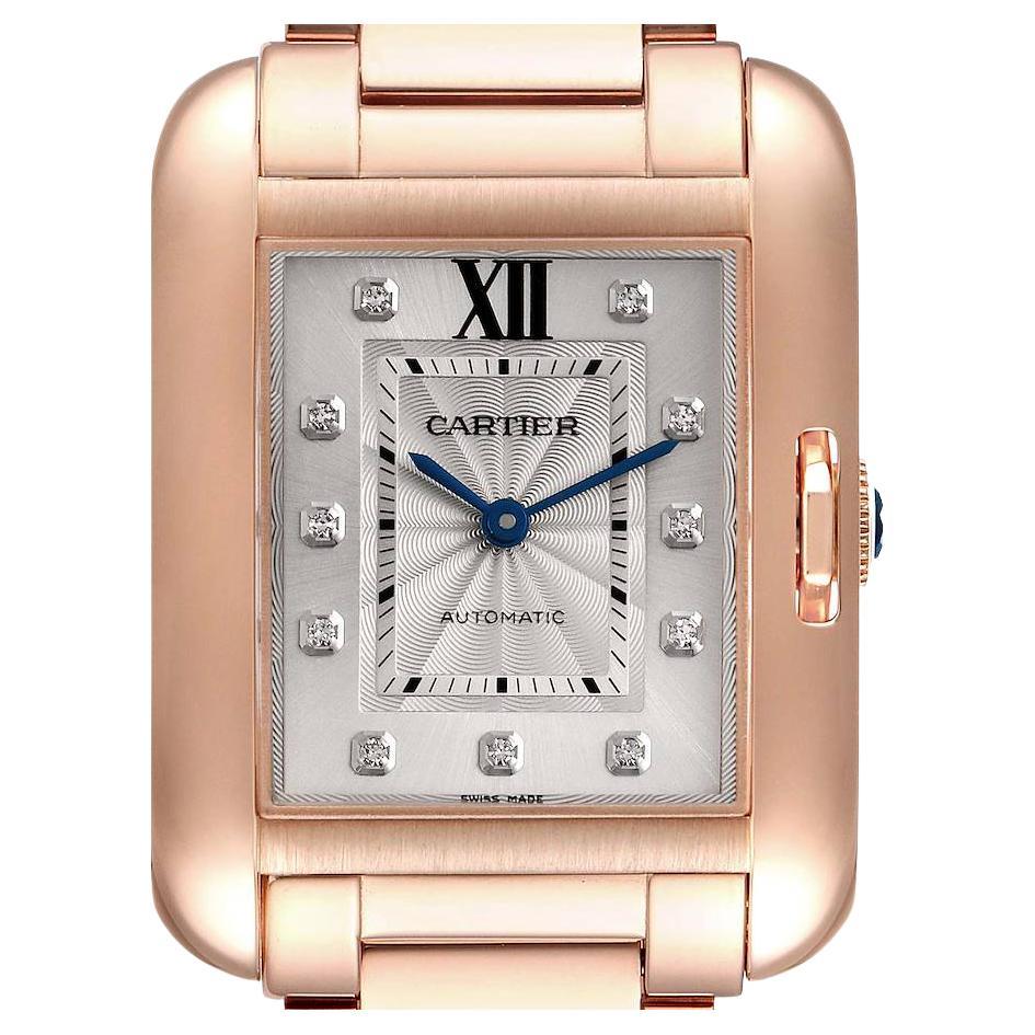 Cartier Tank Anglaise Rose Gold Diamond Ladies Watch WJTA0004 For Sale