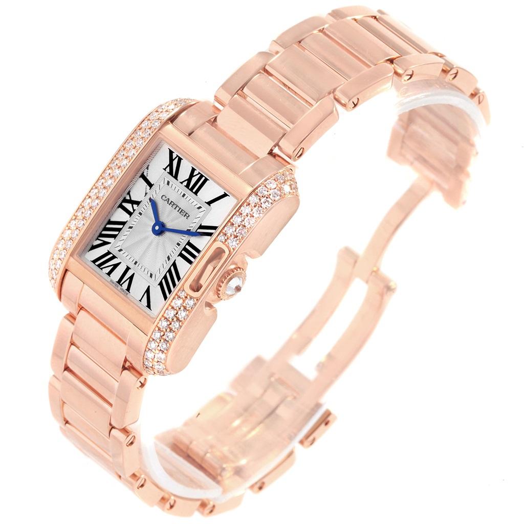 Cartier Tank Anglaise Rose Gold Diamond Ladies Watch WT100002 Box Papers In Excellent Condition In Atlanta, GA