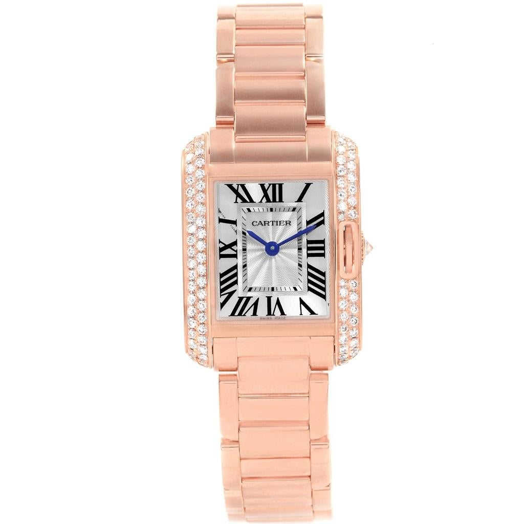Women's Cartier Tank Anglaise Rose Gold Diamond Ladies Watch WT100002 Box Papers